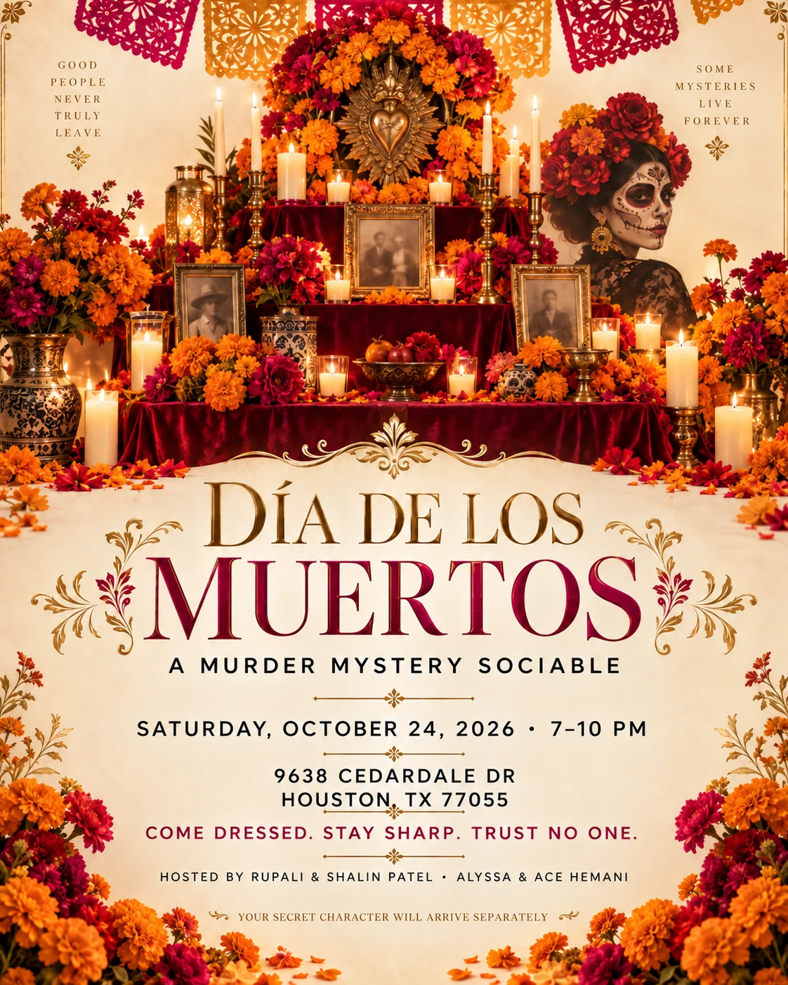 Luminous Ofrenda invitation with the full event address